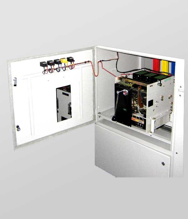 Front View Of 800A Power Distribution Panel With Open Door and Exposed ACB